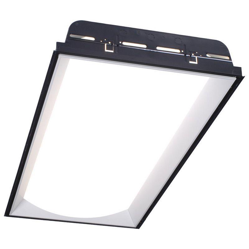 Direct/Indirect 2' x 4' Recessed Fluorescent with Contoured Lens Frame, Static or Air Supply/Return, containing two 28 watt T5 lamps